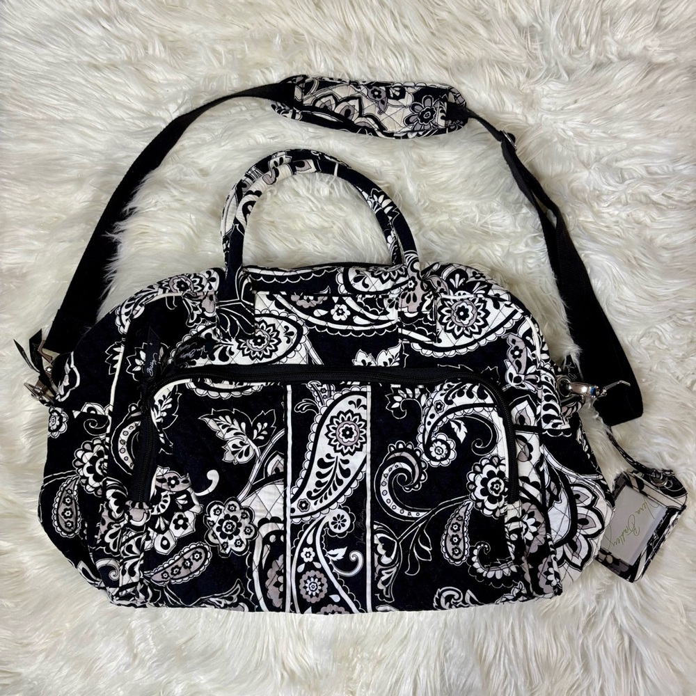 Vera Bradley Weekender Black & White Paisley Houndstooth Duffel Bag Large Tote